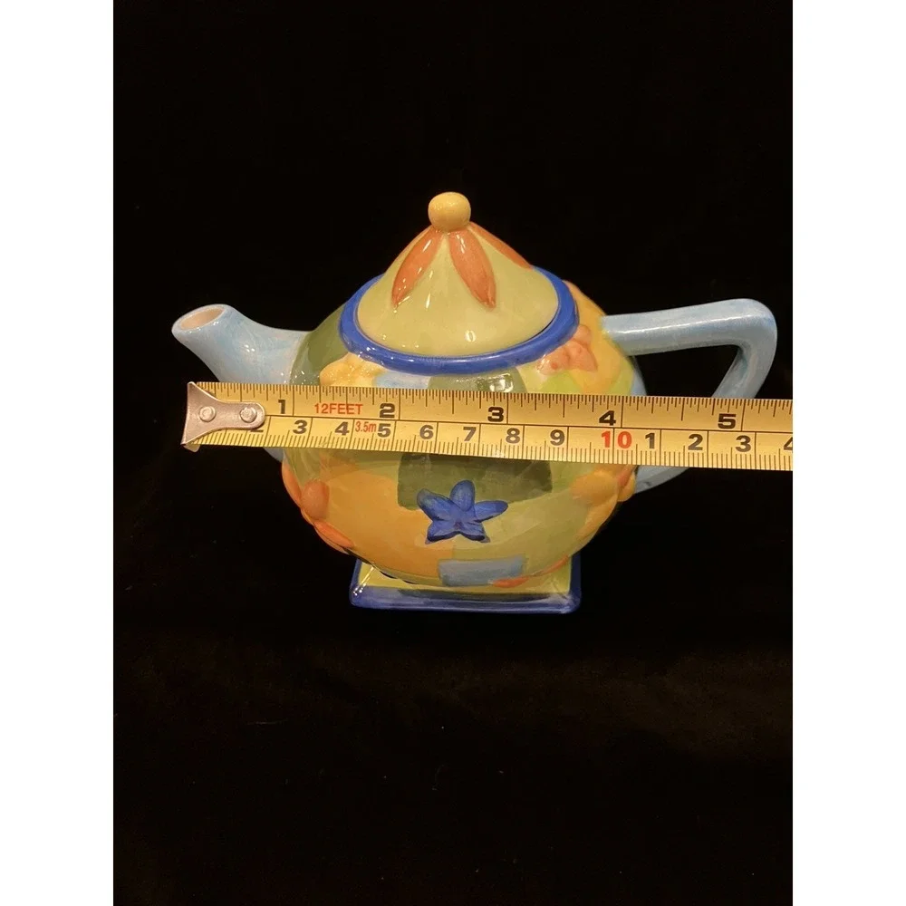 VTG Oneida China Hand Painted Country Style Blue Yellow Orange Floral Teapot